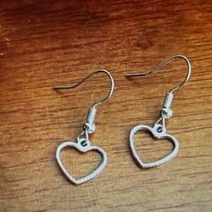 Small Heart Charm Silver Tone Hook Earrings